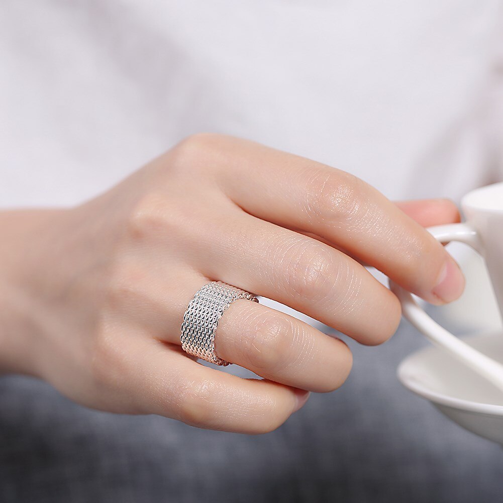 925 Stamp Silver color classic Woven Mesh pendant necklace earrings bangle ring for women fashion luxury jewelry set fine gifts