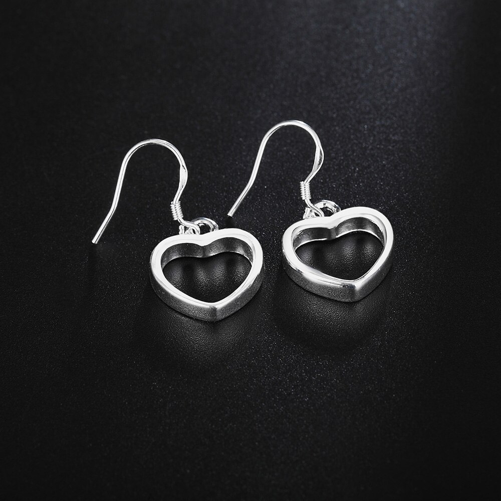 Exquisite 925 Stamp Silver color  Hollow Heart Earring for Women Fashion Girl student Birthday Gift Charm Jewelry