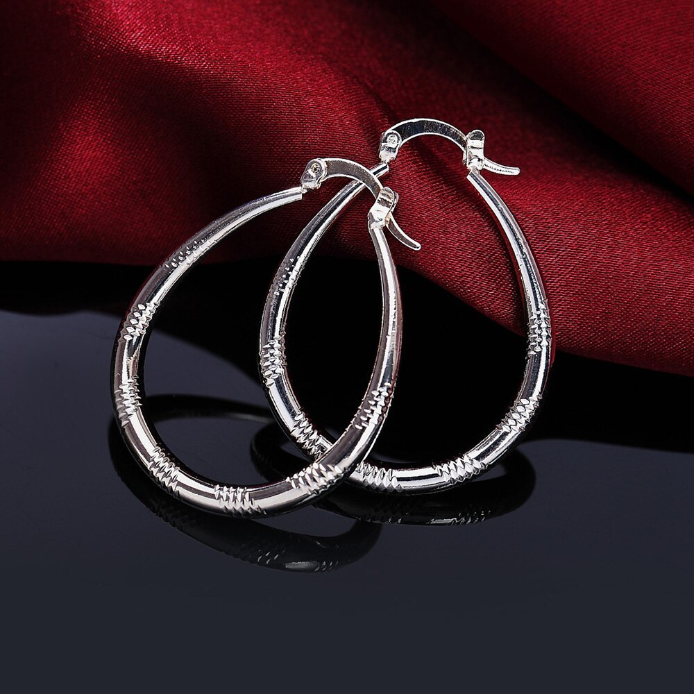 Factory direct High Quality 925 Stamp Silver color Earrings for Women Jewelry 3CM Circle hoop Earrings lady party Christmas Gift