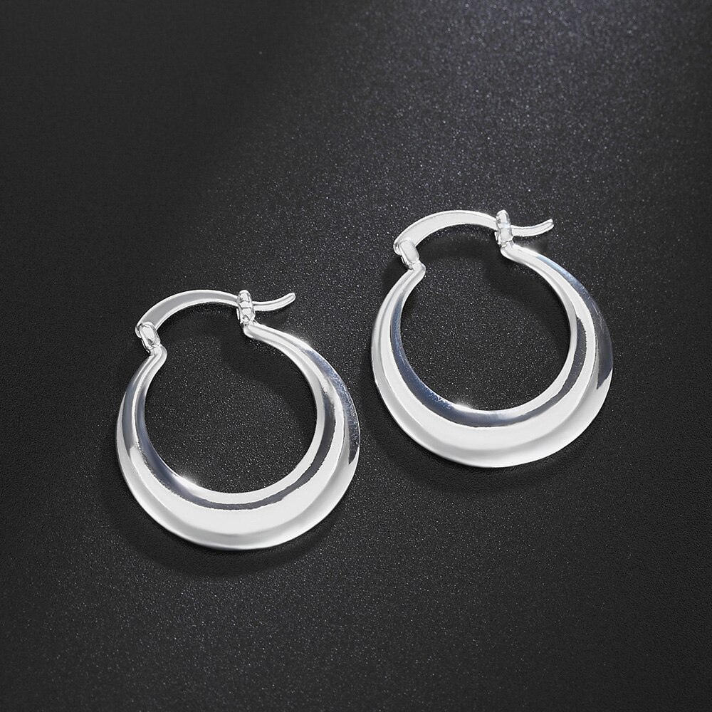Factory direct 925 Stamp Silver color Earrings 3cm Fashion round big hoop for Women Beautiful Crescent Gift Engagement Jewelry