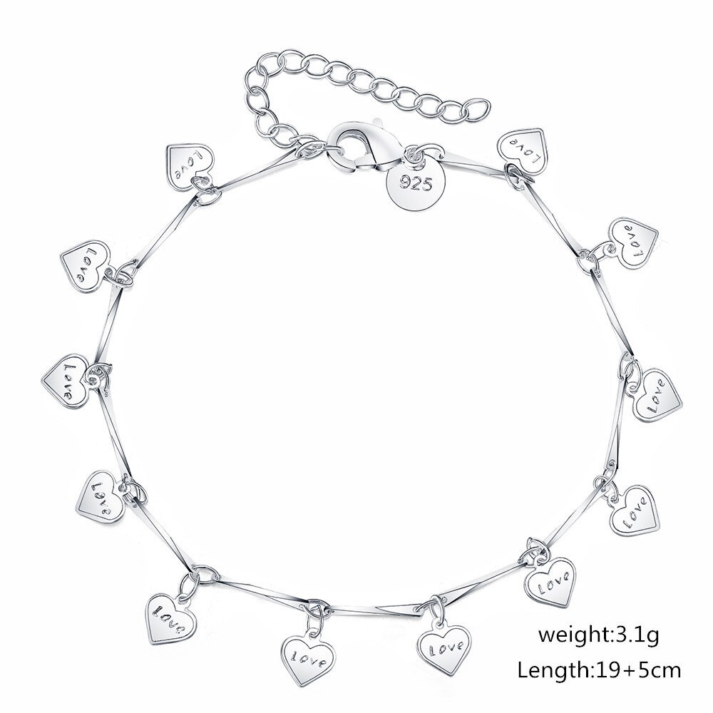 Special offer 925 Stamp Silver color LOVE Heart card Chain Bracelets for Women Fashion Wedding Party Girl Gift fine Jewelry