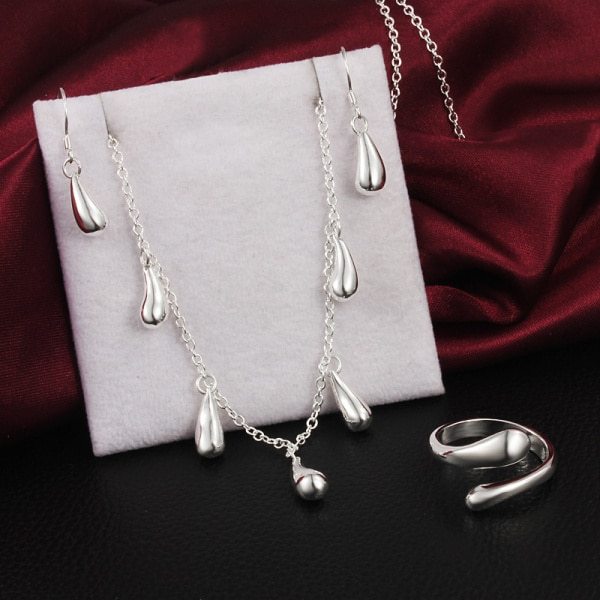 Hot charm 925 Stamp Silver color water drop earrings ring necklace Jewelry set for woman classic party wedding fashion gift