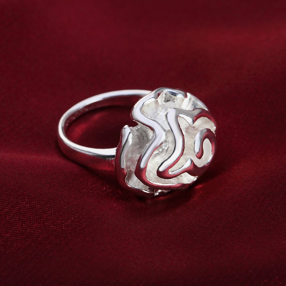 Silver Jewelry Rose Flower Finger Rings for Women Size 7 8 9 Fashion Wedding party Jewelry girl Holiday gifts