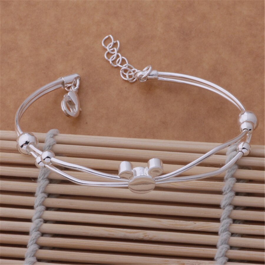 Hot new 925 Stamped Silver color Bracelets for Women fine Small Mickey bangle adjustable Jewelry Fashion wedding Party Gift
