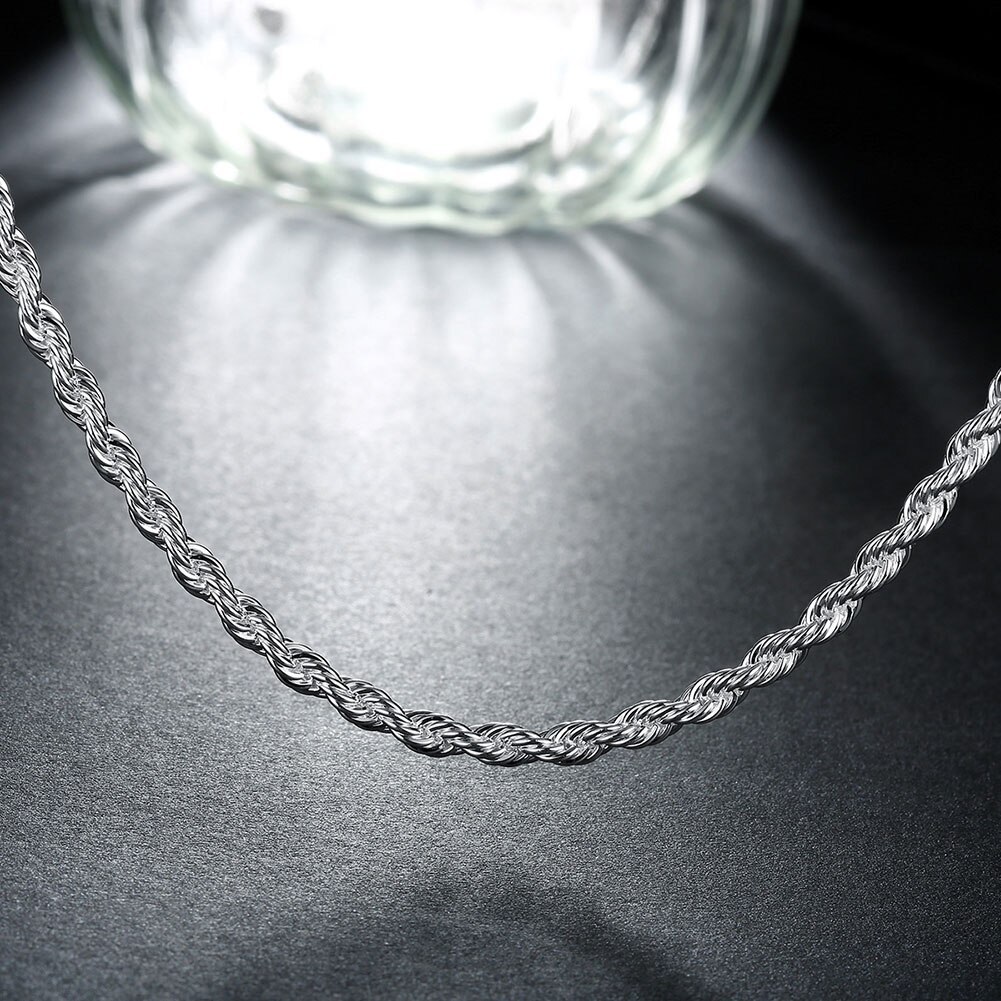 Factory Direct 925 Stamp Silver color Necklaces for woman men classic Jewelry 16-24 Inches Exquisite 4MM rope chain party Gift