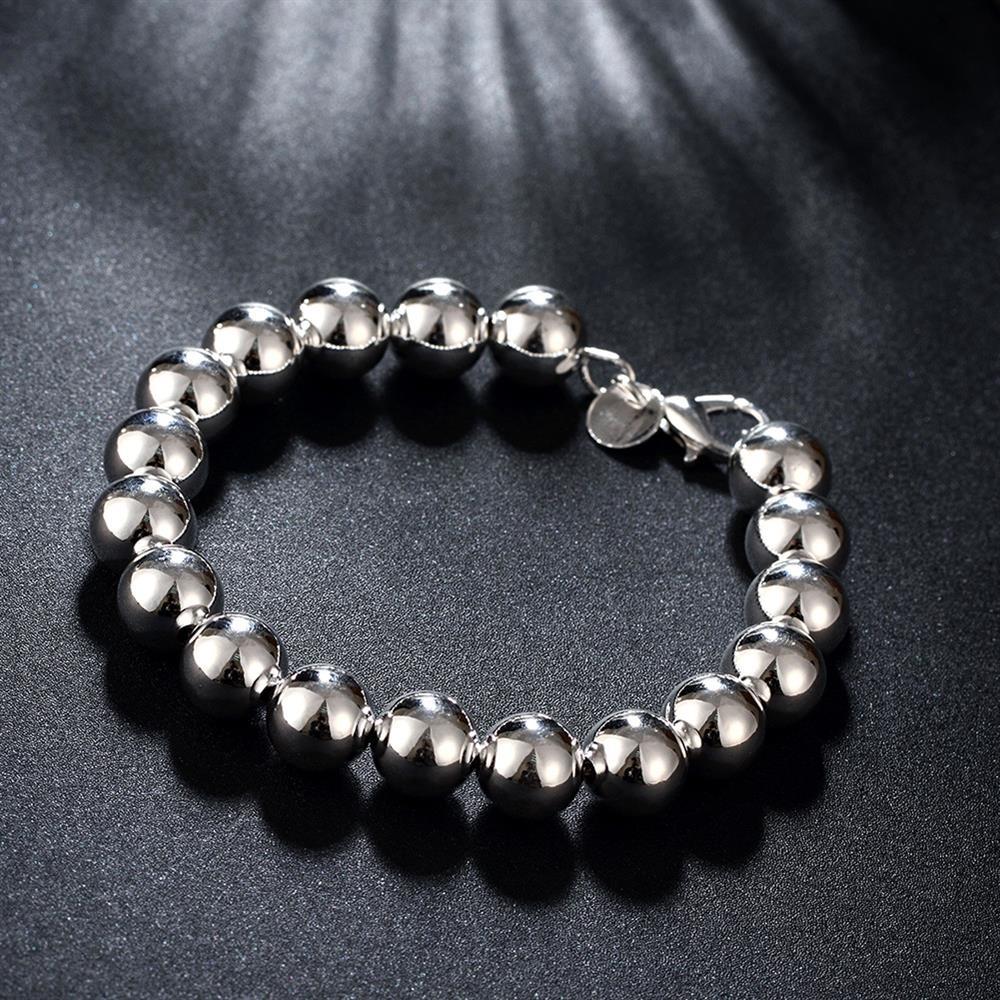 Hot sale fashion 925 Stamp Silver color Bracelet for man woman classic 10MM Bead chain Wedding party Christmas Gifts new Jewelry