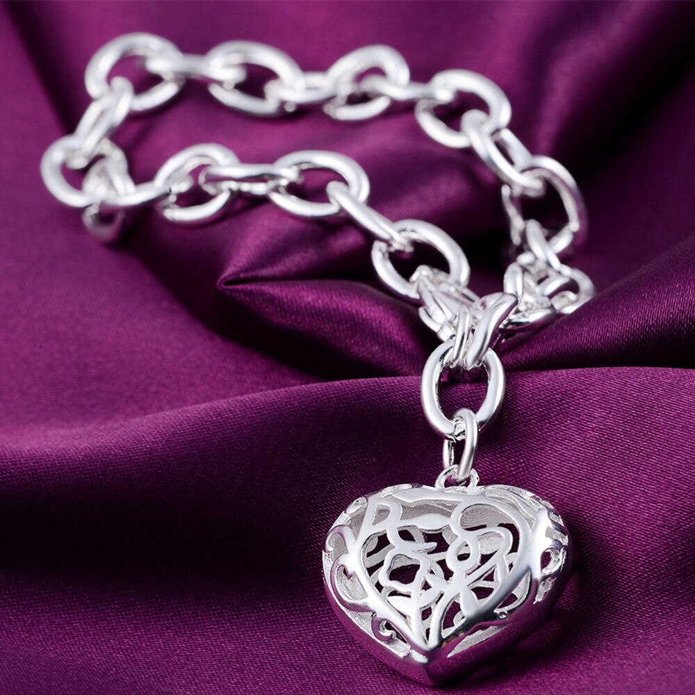 Factory direct fashion 925 Stamp Silver color Bracelet for woman Beautiful hollow heart chain fine jewelry Wedding party gifts