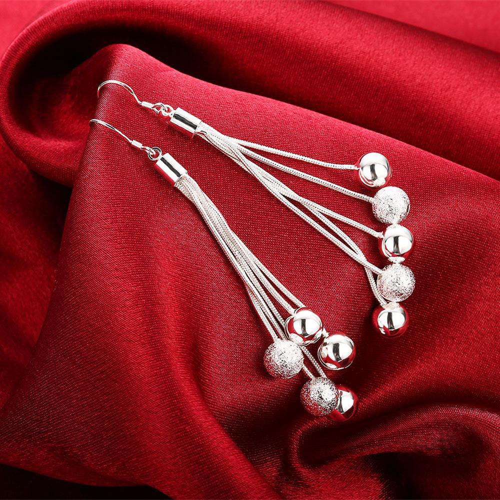 18 inches Fine 925 Stamp Silver color Fringed beads necklace earrings Jewelry sets for women Fashion Party wedding Gifts