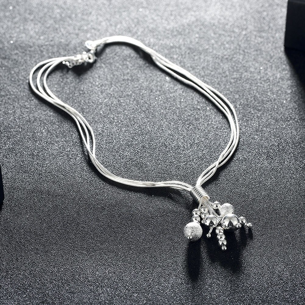Christmas Gifts hot charm 925 Stamp Silver color necklace earrings Jewelry set for women Tassel Snake Chain Beads Fashion Party