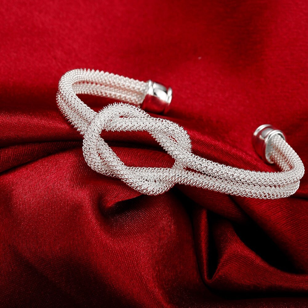 925 Stamp Silver color  elegant Knotted net bangles Bracelets for Women adjustable Jewelry Fashion Party wedding Christmas Gifts