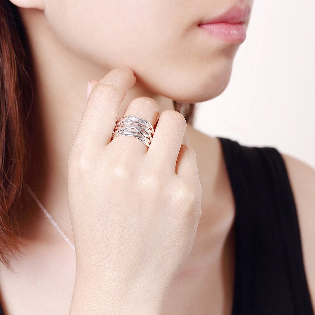 Beautiful 925 Stamp Silver color Retro Multi-line bangle rings Bracelets Jewelry set for women adjustable size Fashion gifts