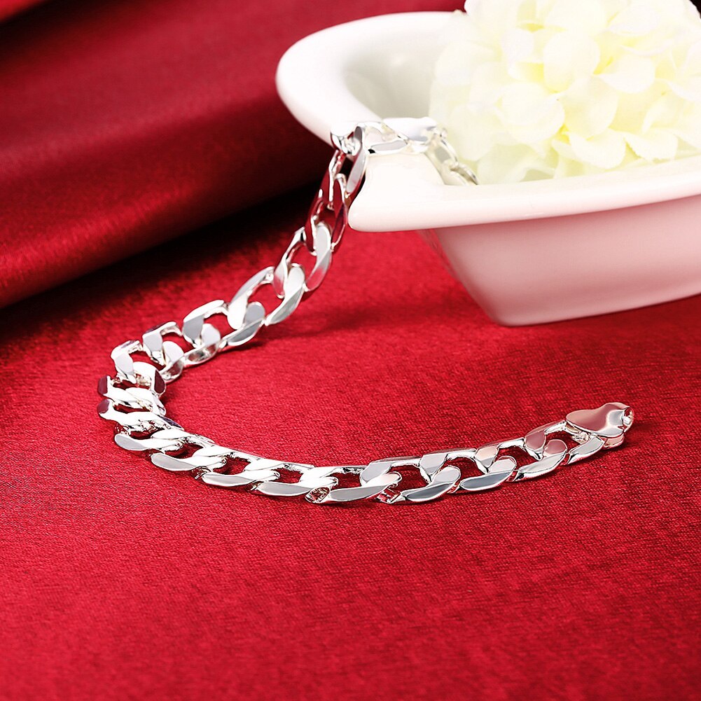Special offer 925 Stamp Silver color Classic 10MM chain Bracelets for men's women Wedding party Christmas Gifts fashion Jewelry