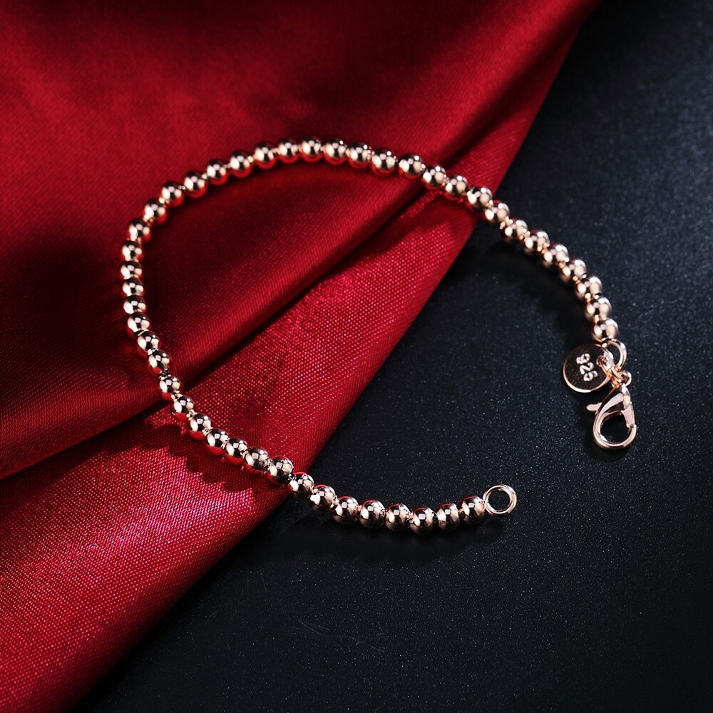 Special offer New 18K gold color 925 Stamp Silver color Bracelets for Women 4MM beads Chain Fashion Wedding Party Gifts Jewelry