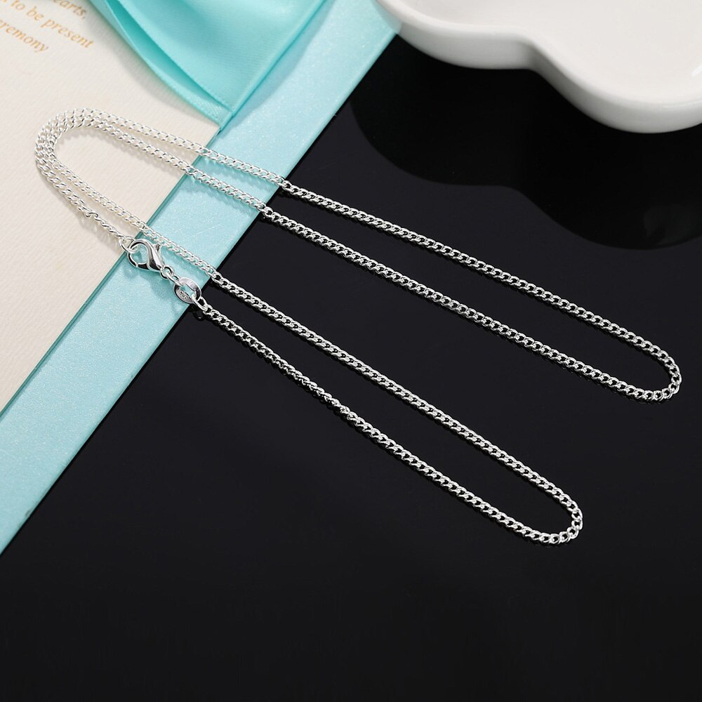 Hot new 925 Stamp Silver color Necklace 16/18/20/22/24/26/28/30 Inch 2MM String chain for Women Men high quality Jewelrys Gifts