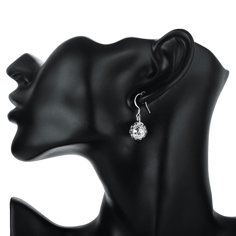 Hot charm 925 Stamp Silver color Hollow Ball Pendant necklace earrings Jewelry set for women Fashion Party wedding Gifts