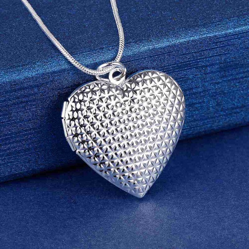 Charm 925 Stamp Silver Necklace 18 inches Heart photo frame Pendant For Women lady Fashion party Jewelry Valentine's Day Gift