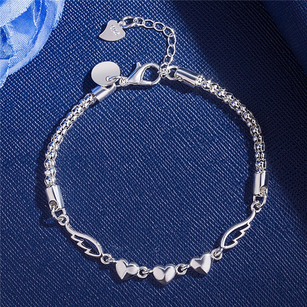 Factory direct fashion 925 Stamp Silver color Bracelet for woman elegant heart Love chain Luxury jewelry Wedding party lady gift