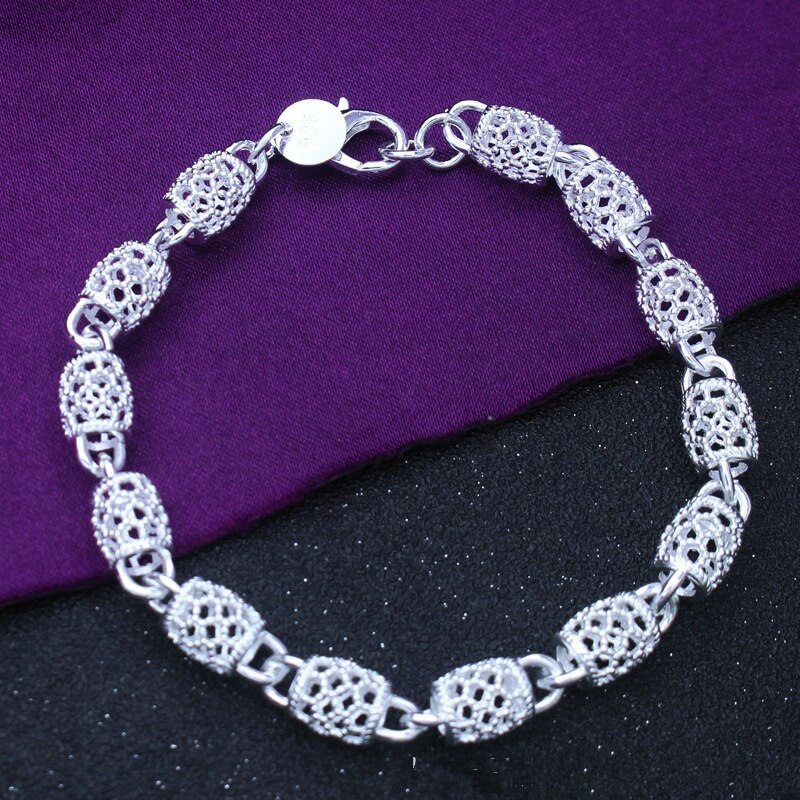 Special offer 925 Stamp Silver color Bracelet for Women Frosted hollow ball Chain Fashion fine Jewelry Wedding Party Gift