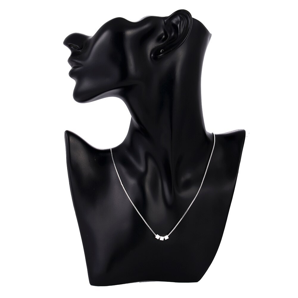 Classic 925 Stamp Silver color Necklace for woman Box chain Simple Square cube Pendant party fashion Jewelry Christmas Gift