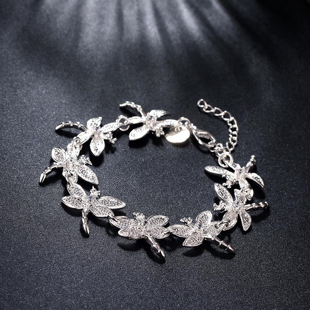 Hot sale fashion 925 Stamp Silver color Bracelet for woman fine crystal Dragonfly chain Wedding party Christmas Gifts Jewelry