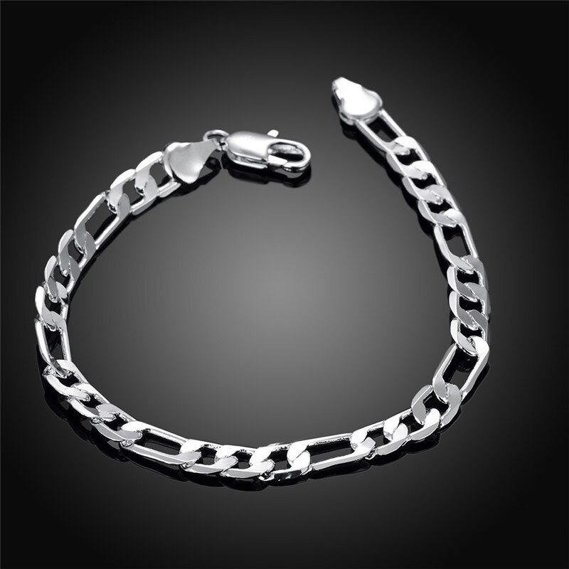 Noble 925 Stamp Silver color wild 6MM flat sideways chain for women man Bracelets Wedding party Christmas Gifts fashion Jewelry