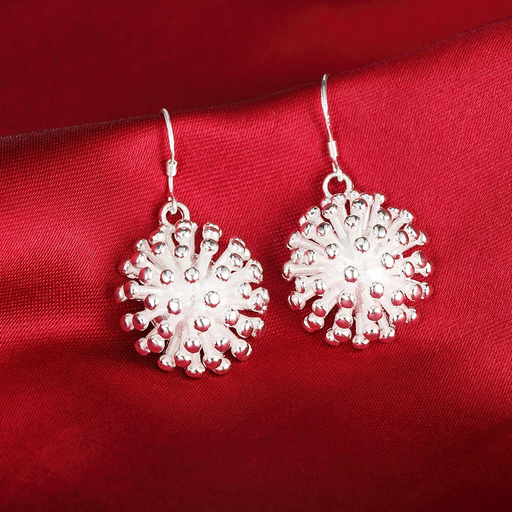 Hot 925 Stamp Silver color Fireworks Pendant necklace earring Jewelry set for women classic Fashion Party wedding Christmas Gift