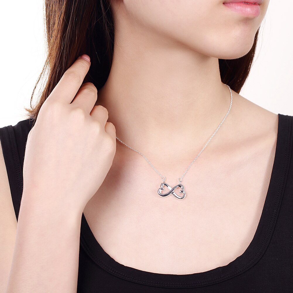 Hot 925 Stamp Silver color Jewelry set for women 8-shaped heart pendant Bracelet necklace earring stud Fashion Party Gift