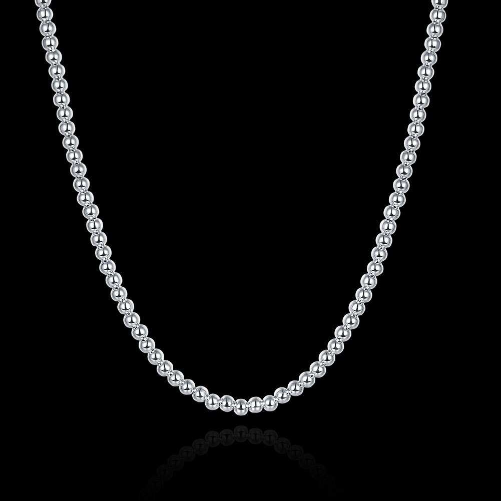 Classic 925 Stamp Silver color Necklaces Jewelry for woman 18 Inches 4MM Buddha Beads chain fashion Christmas Gift party wedding