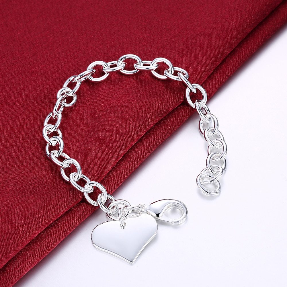 Factory direct fashion 925 Stamp Silver color Bracelet for woman hot fine love heart pendant chain jewelry Wedding party gift