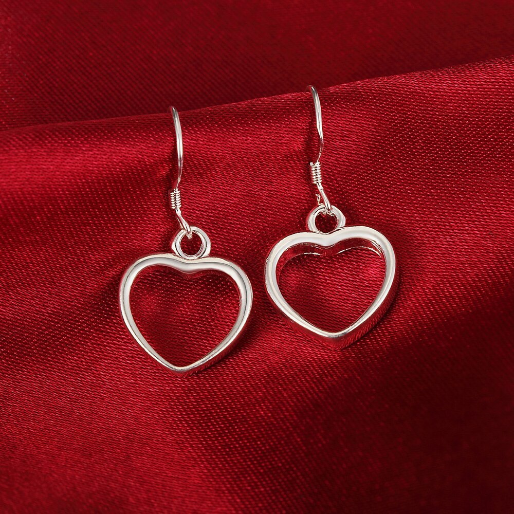 Exquisite 925 Stamp Silver color  Hollow Heart Earring for Women Fashion Girl student Birthday Gift Charm Jewelry