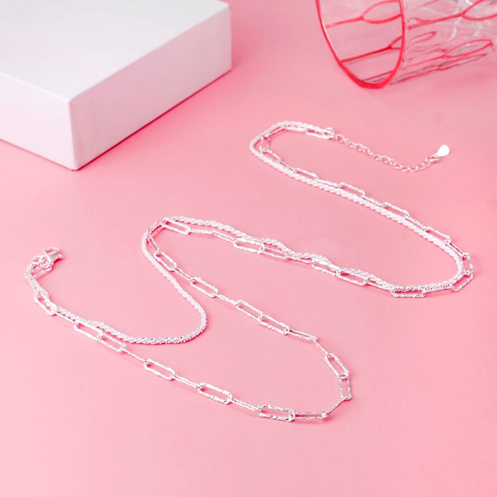 New 925 Stamped Silver Pretty Double geometric chain Necklaces For Women fashion party wedding engagement Jewelry holiday gifts