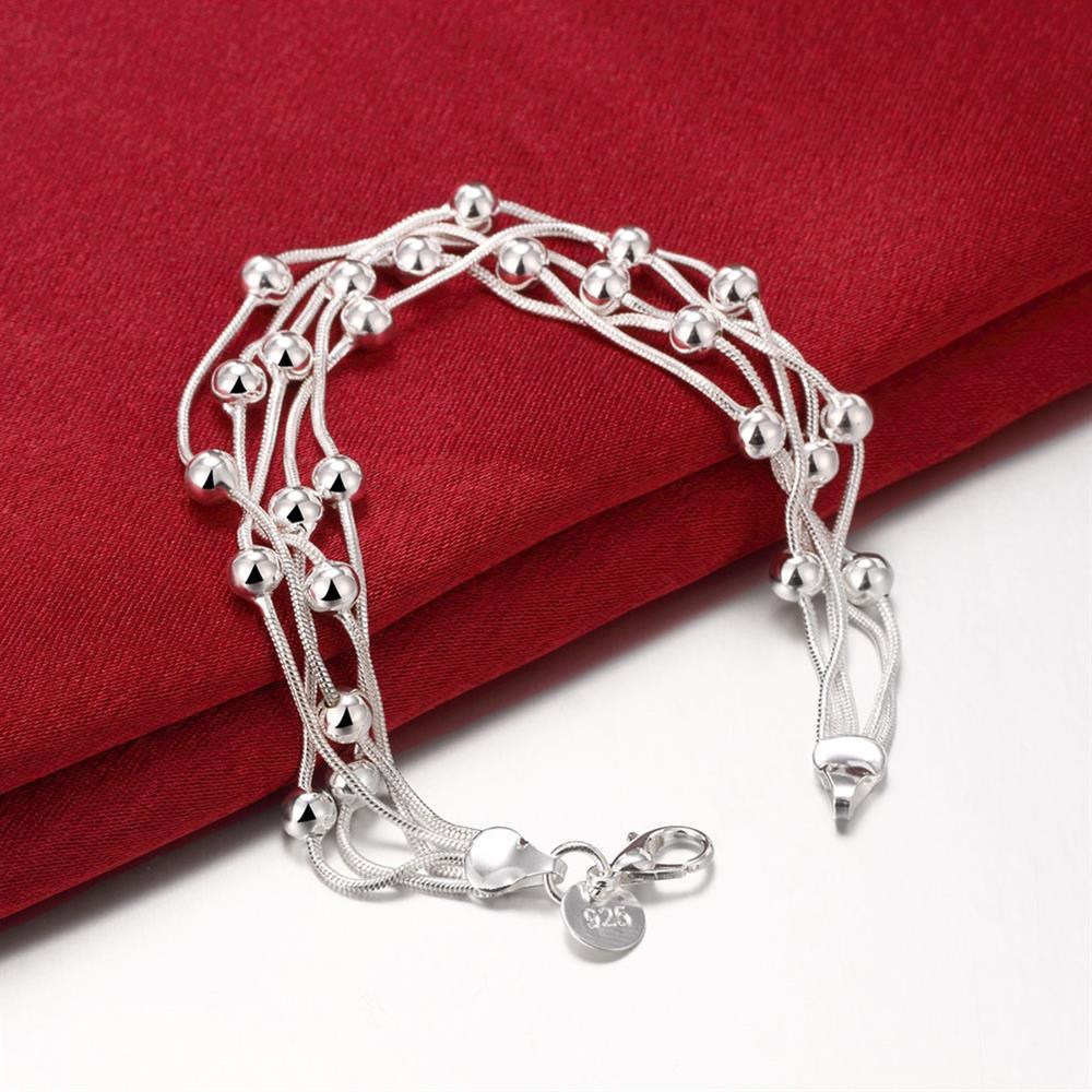 Factory outlets fashion 925 Stamp Silver color Bracelet for woman five line beads chain fine Luxury jewelry Wedding party gifts