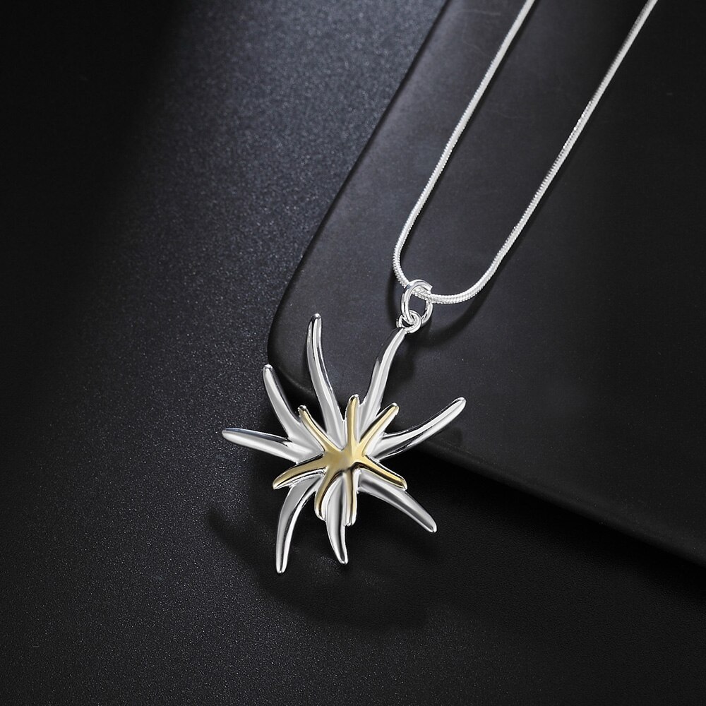 Factory direct 925 Stamp Silver color Necklace For Women Starfish flower Pendant Christmas gifts Fashion party wedding Jewelry