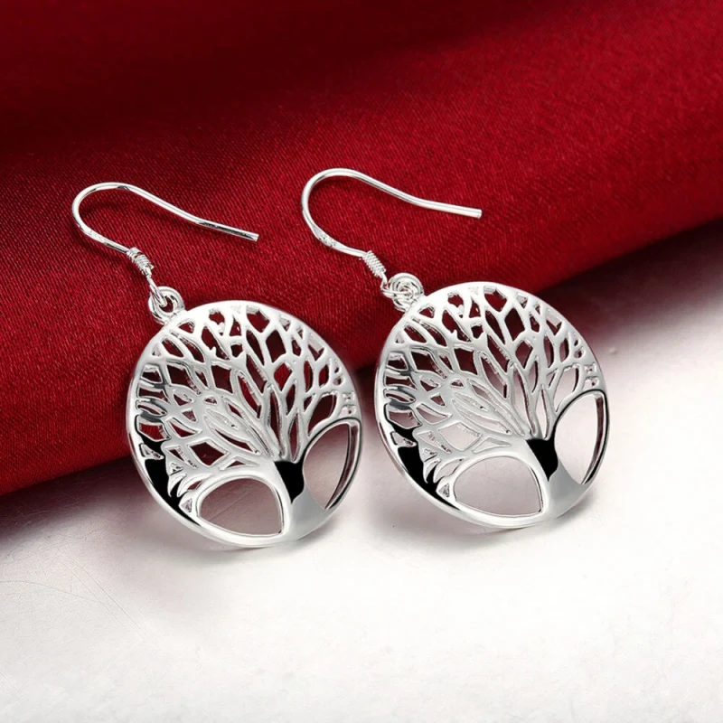 Hot new 925 Stamp Silver color Fine Retro Round leaves Pendant necklace earrings for woman Jewelry sets Fashion Party wedding