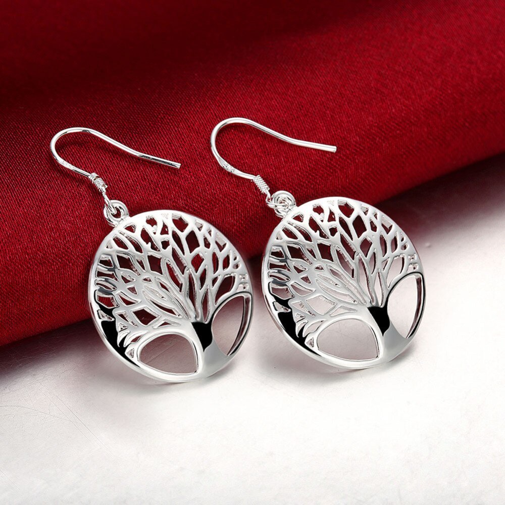 Hot new 925 Stamp Silver color Fine Retro Round leaves Pendant necklace earrings for woman Jewelry sets Fashion Party wedding