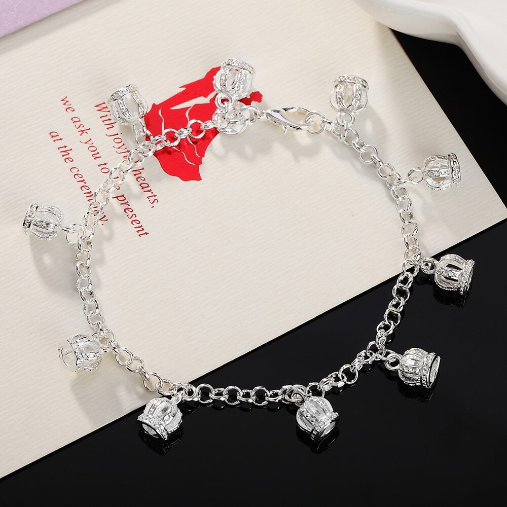 Special offer fashion 925 Stamp Silver color Bracelet for woman elegant crown chain fine luxury jewelry Wedding party lady gifts