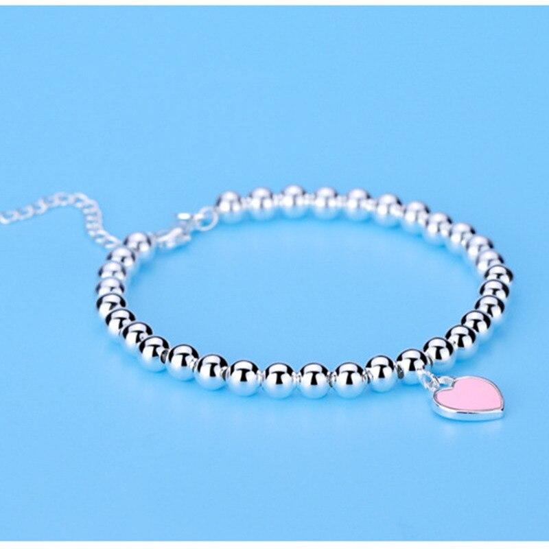 Hot sale 925 Stamp Silver color Charm beads Heart pendant Bracelet for Women Fashion party wedding accessories Jewelry gifts