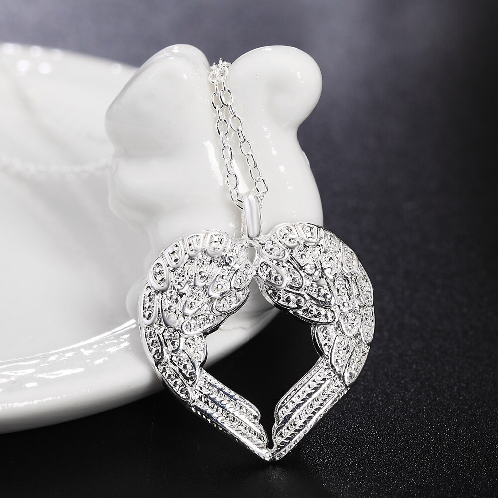 New fashion 925 Stamp Silver color Necklace For Women Jewelry Angel wings heart Pendant Christmas gifts party Wedding
