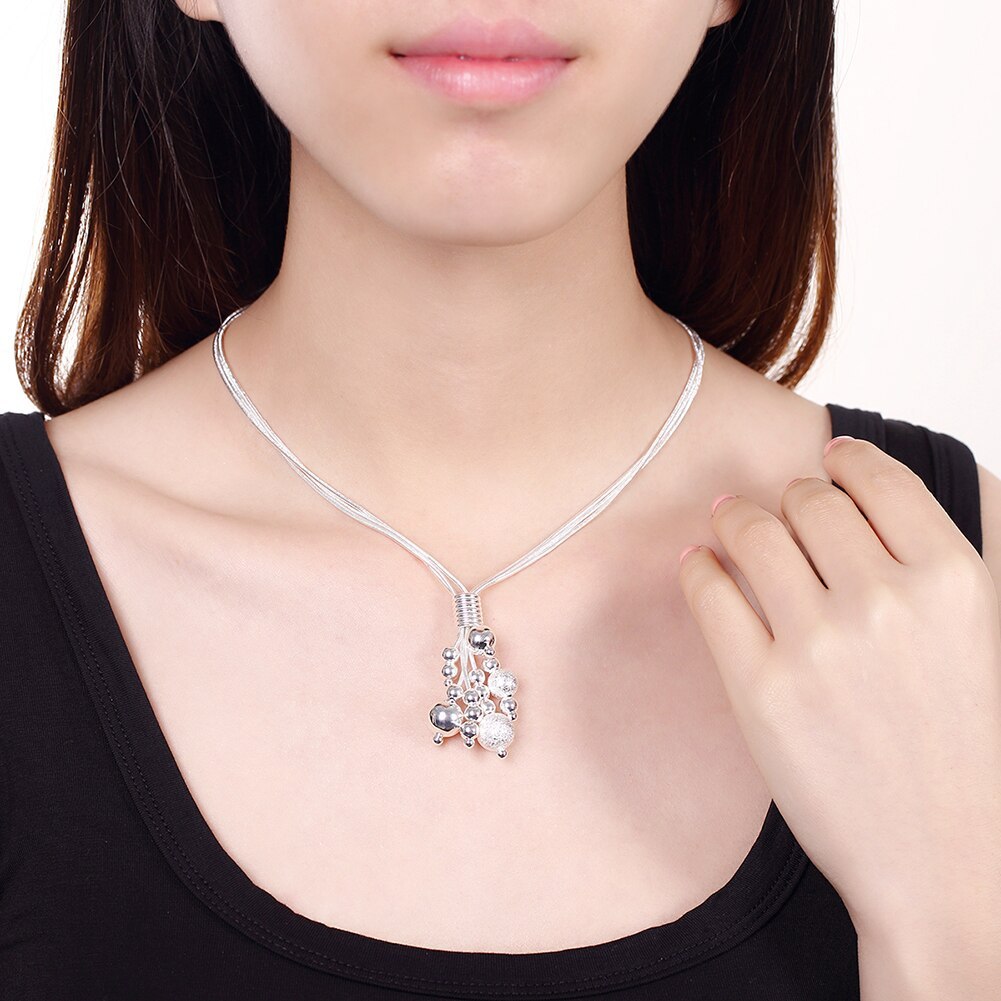 Christmas Gifts hot charm 925 Stamp Silver color necklace earrings Jewelry set for women Tassel Snake Chain Beads Fashion Party