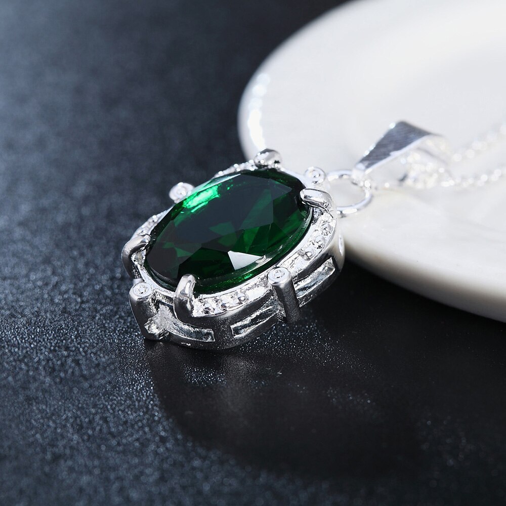 New 925 Stamp Silver color Necklace for Women Green Shiny crystal Pendant diamond chain High Quality Fashion Jewelry Gift