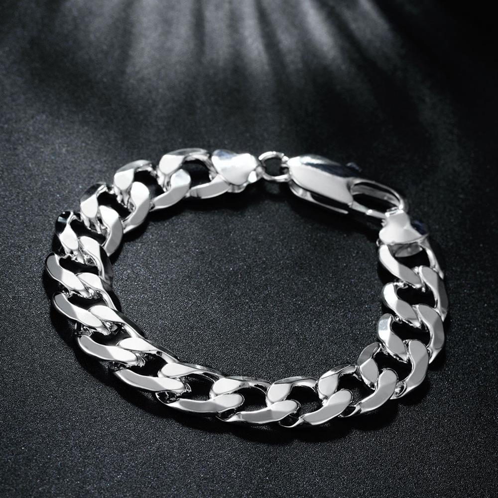 Big men 12MM Chain 925 Stamp & Silver color Bracelets necklace Jewelry set 18-30 inches Charm Fine Fashion Party wedding gift