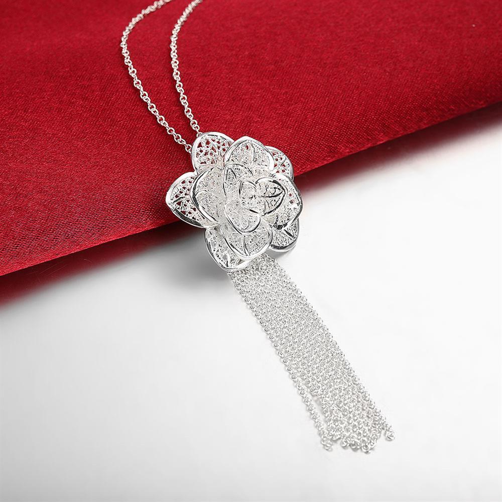 Hot charm 925 Stamp Silver color fine flower Pendant necklace earrings bracelet Jewelry sets for women Fashion Party wedding
