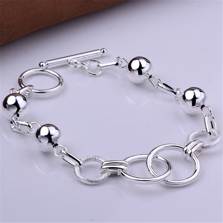 Factory direct fashion 925 Stamp Silver color Bracelet for woman Retro hanging bead circle chain  jewelry Wedding party gifts