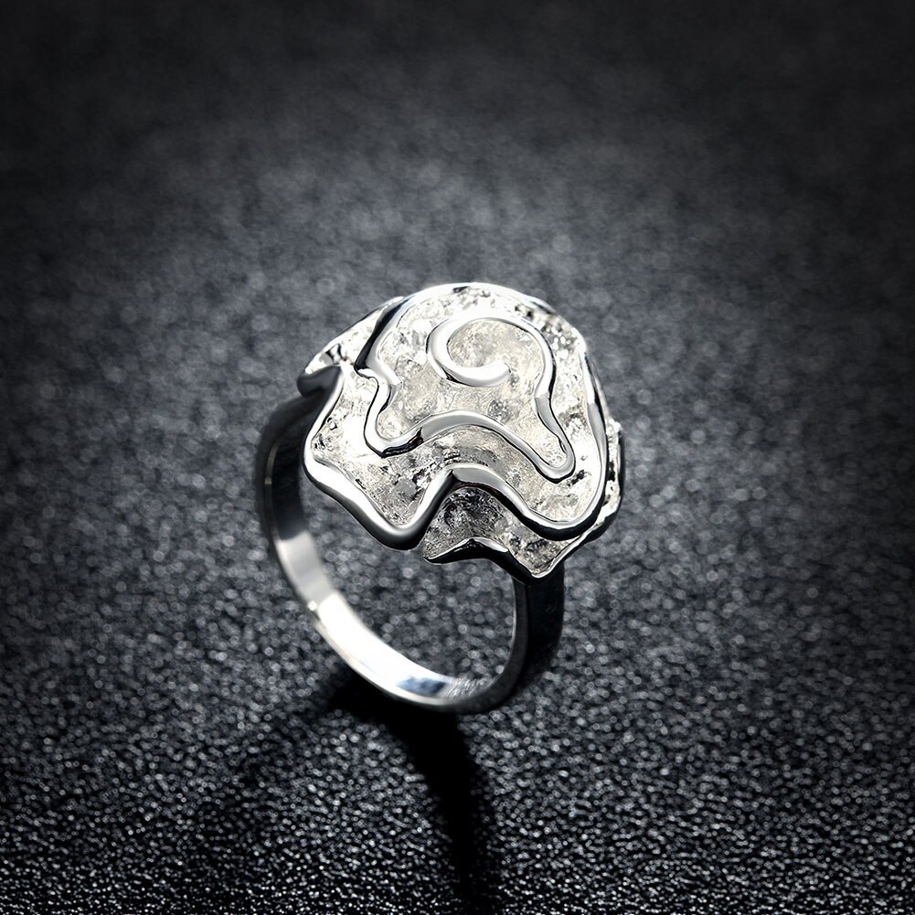Silver Jewelry Rose Flower Finger Rings for Women Size 7 8 9 Fashion Wedding party Jewelry girl Holiday gifts