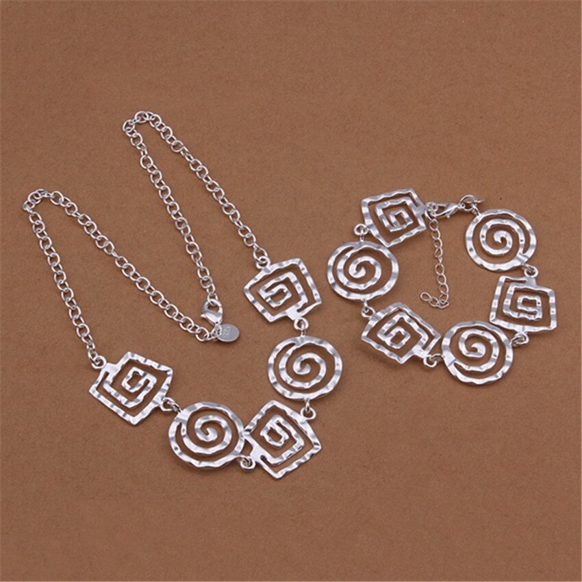925 Stamp Silver color Jewelry sets fine Retro thread bracelets neckalce for women hot charm Fashion Party wedding Gifts