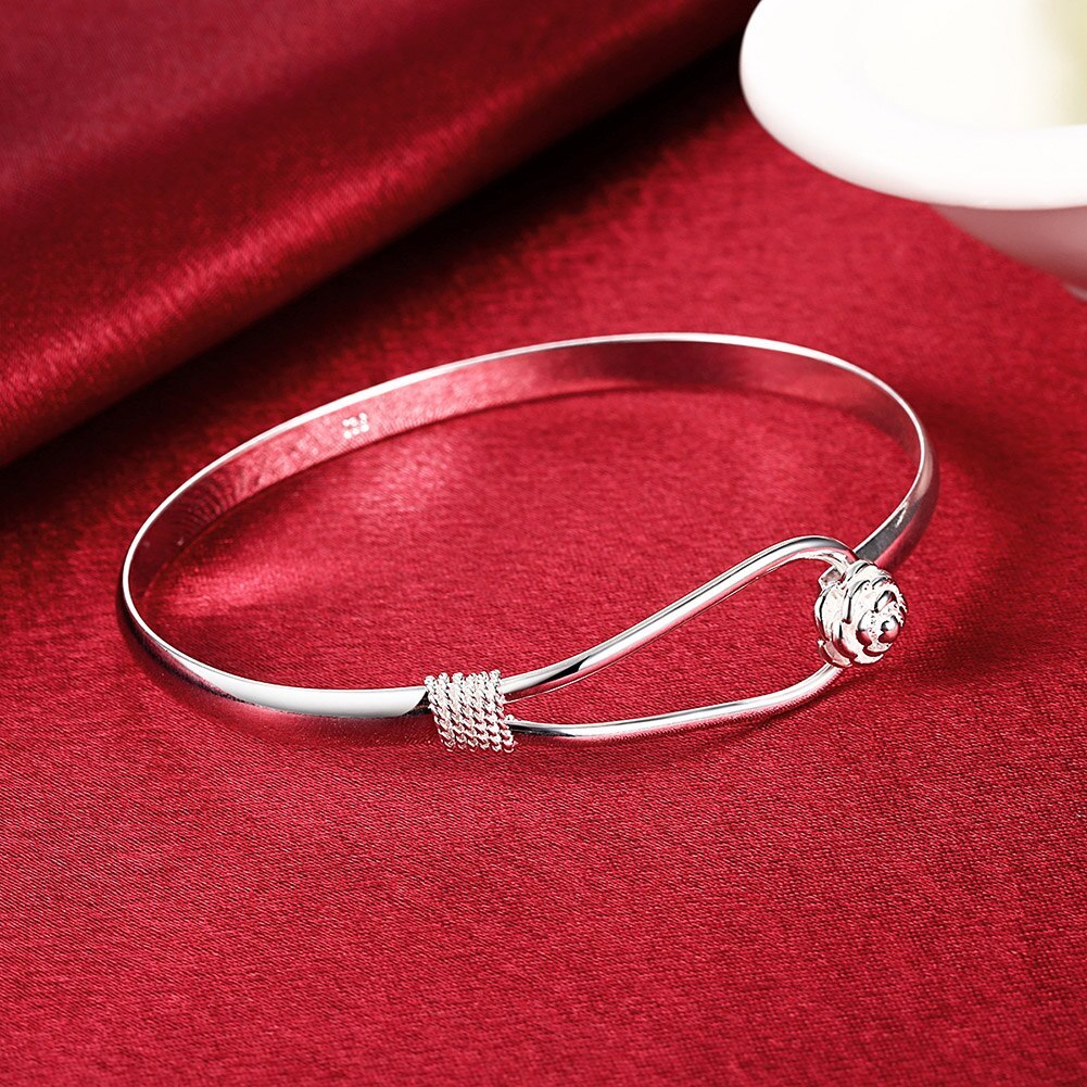 Christmas gifts hot new 925 Stamp Silver color fine elegant flower bangle for Women adjustable Jewelry Fashion Party wedding