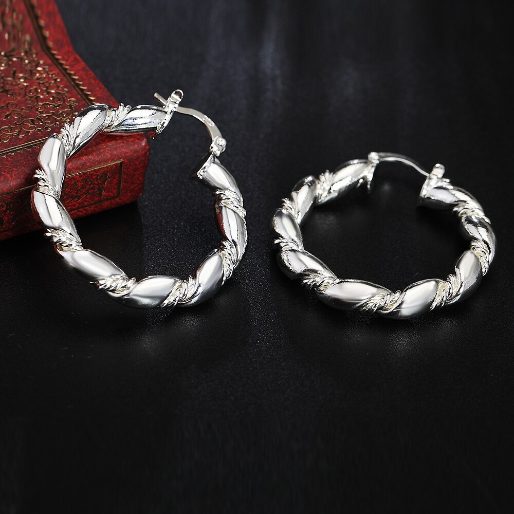 Special offer 925 Stamp Silver color Earrings for Woman fashion Jewelry 18K gold hoop earrings elegant Retro weave circle Gifts