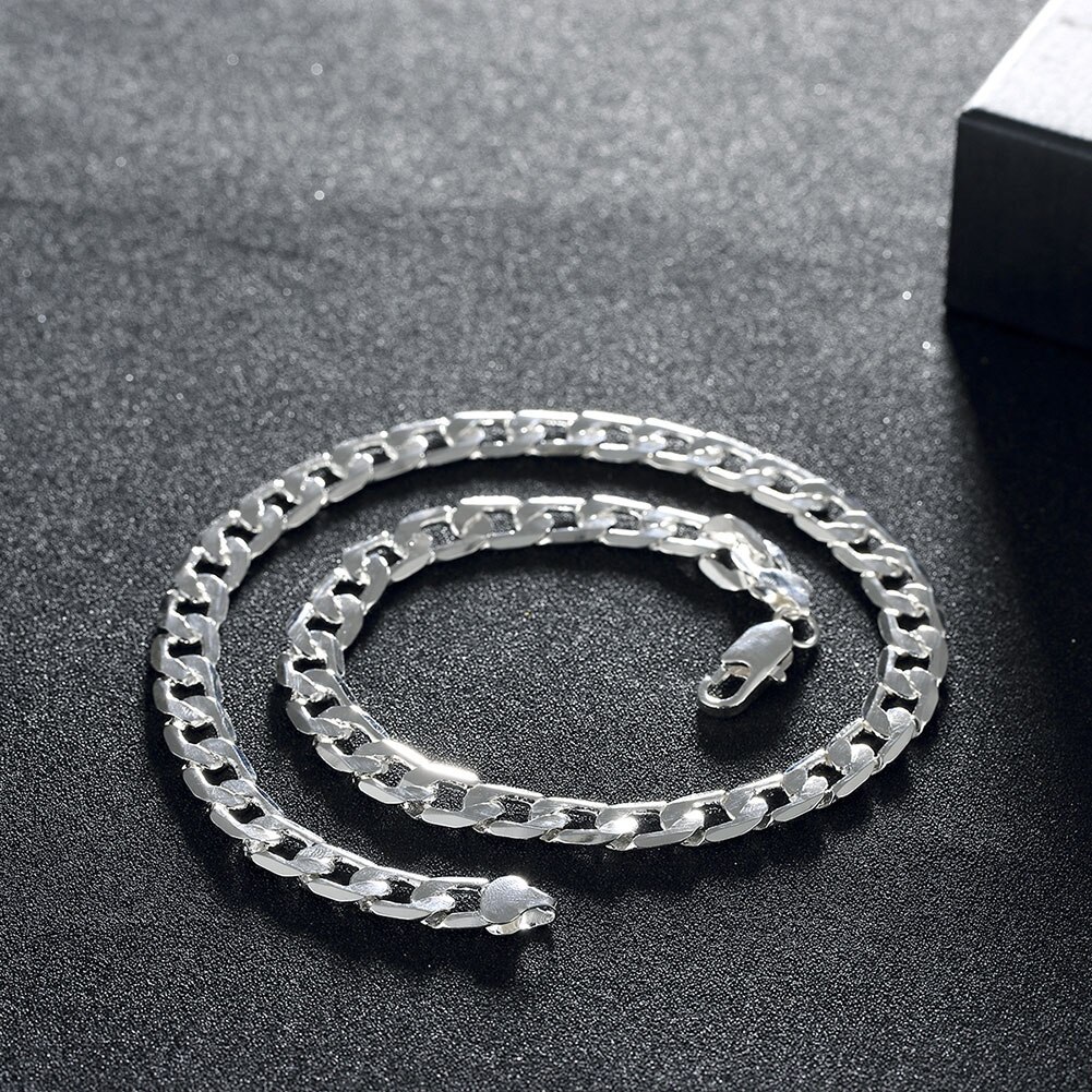 Hot fine 925 Stamp Silver color classic 10mm Geometric chain bracelet necklace for Men's Jewelry sets Fashion Party Holiday gift