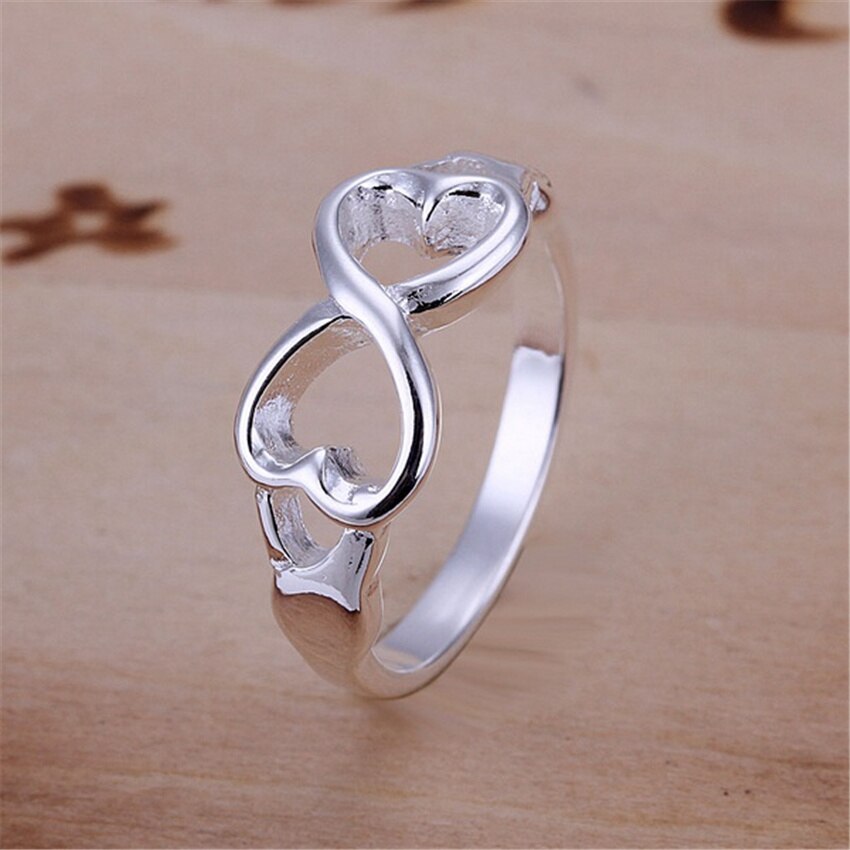 Hot Fine 925 Stamp Silver color Rings For women charms 8-shaped heart size 7 8 9 Fashion party wedding Christmas Gifts Jewelry