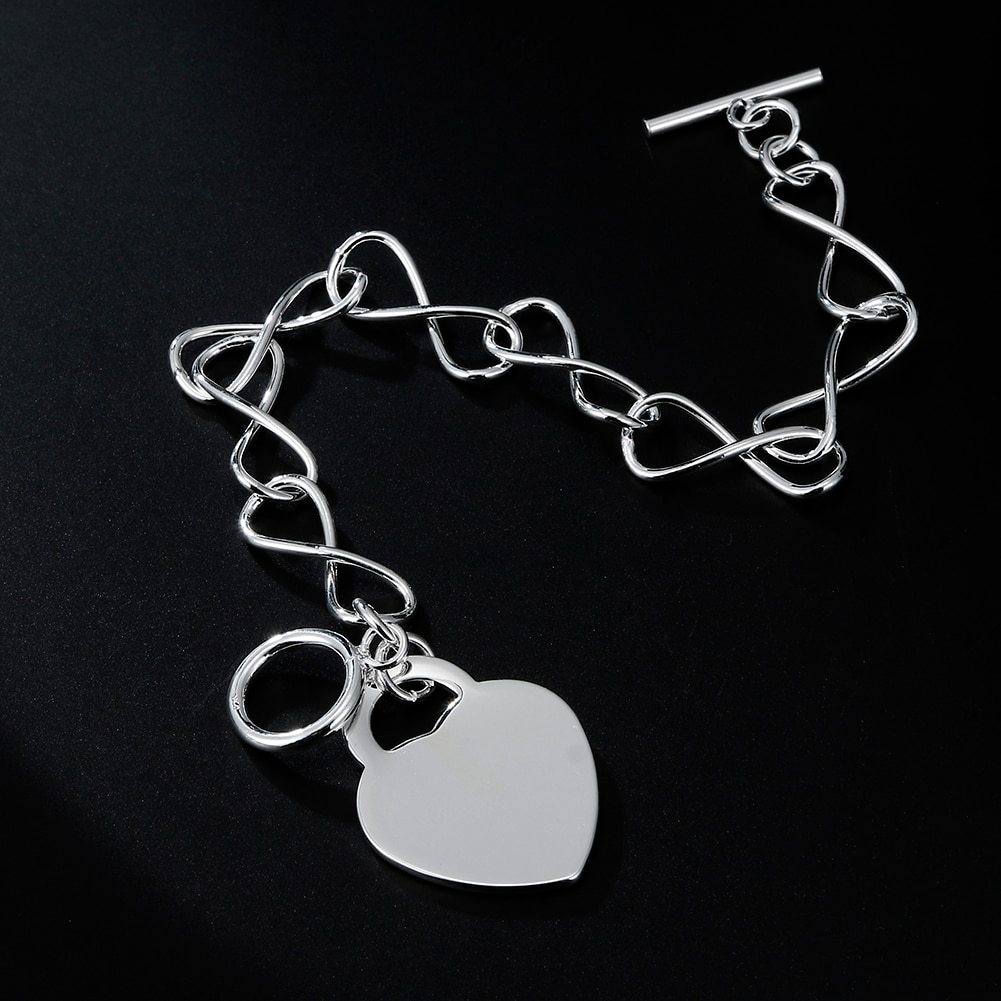Hot Pretty 925 Stamp Silver color Romantic heart card Pendant Bracelets for women classic party Wedding designer Jewelry gifts